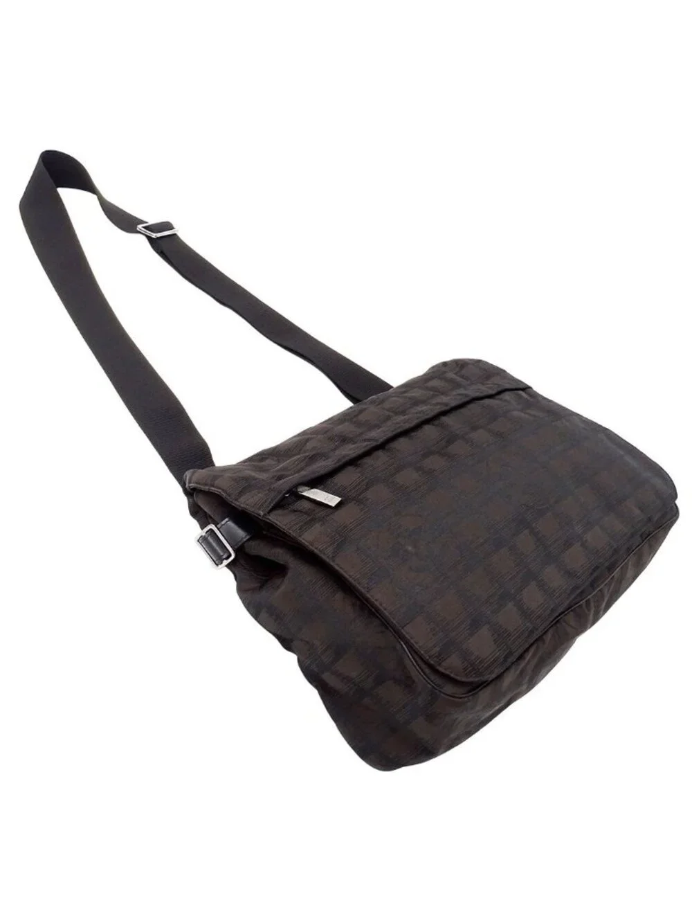 Chanel New Travel Shoulder Bag Nylon Brown Silver
